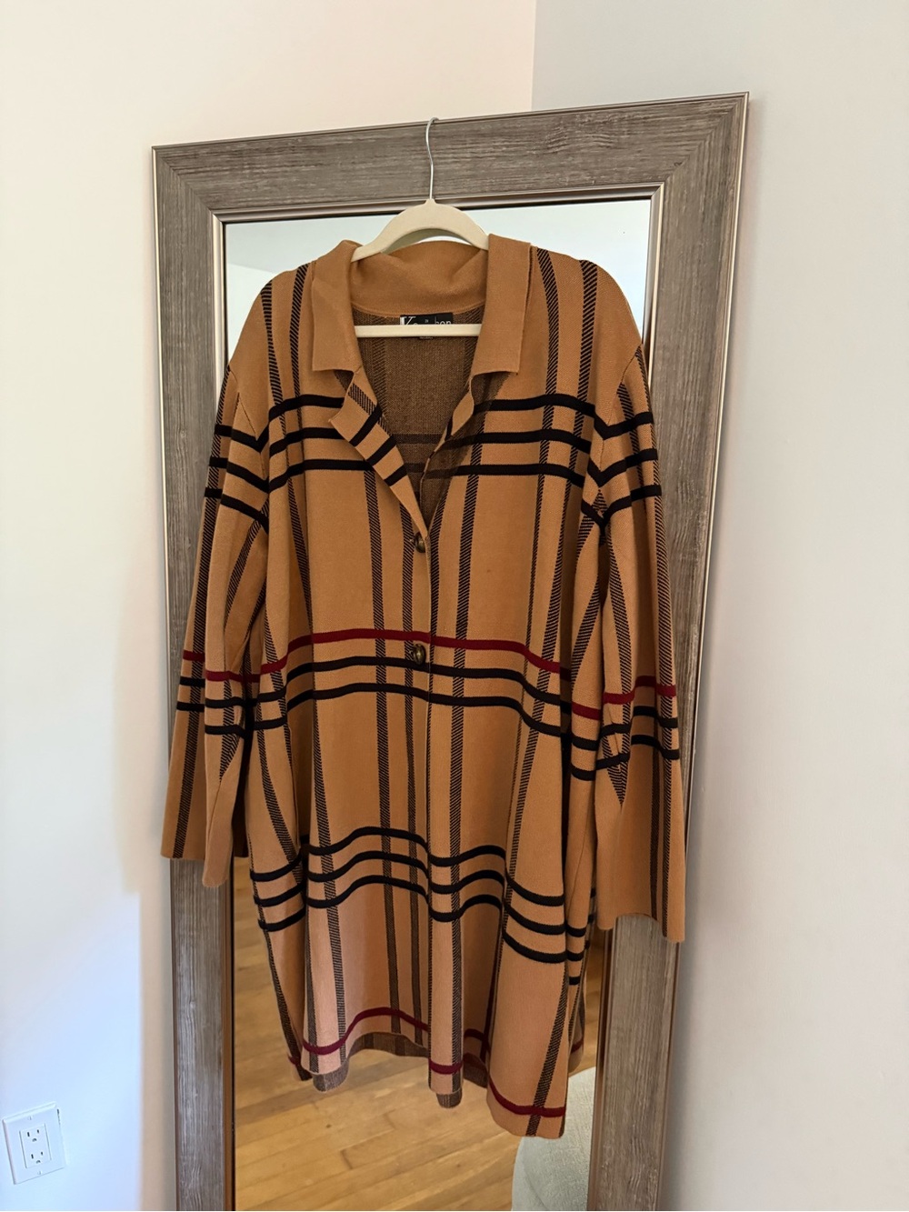 Women’s Tan Plaid Cardigan Sweater Size 2X